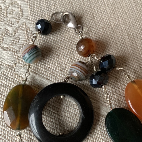 Multi stone gemstone long strand agate onyx quartz 43” necklace 925 strung - Picture 2 of 11